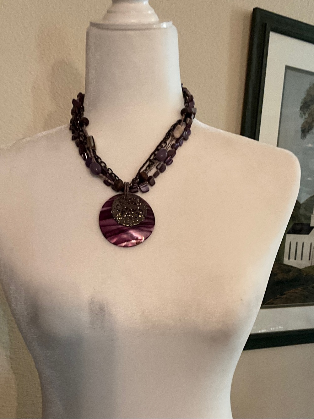 Multi-Strand Purple Statement Pendant Necklace